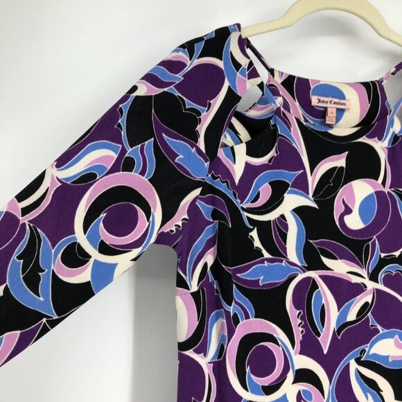 Juicy Couture Purple Black Abstract Long sleeve Viscose Mini  Dress size S - Picture 5 of 16